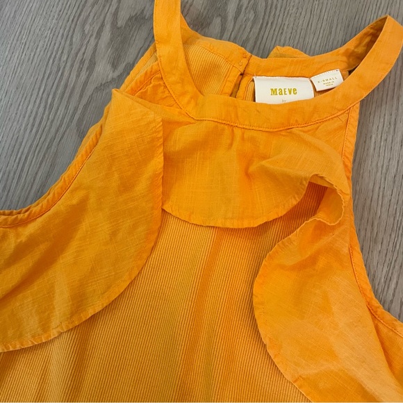 Maeve Anthropologie Mango Orange Ribbed Ruffle Tank Top - Picture 6 of 11